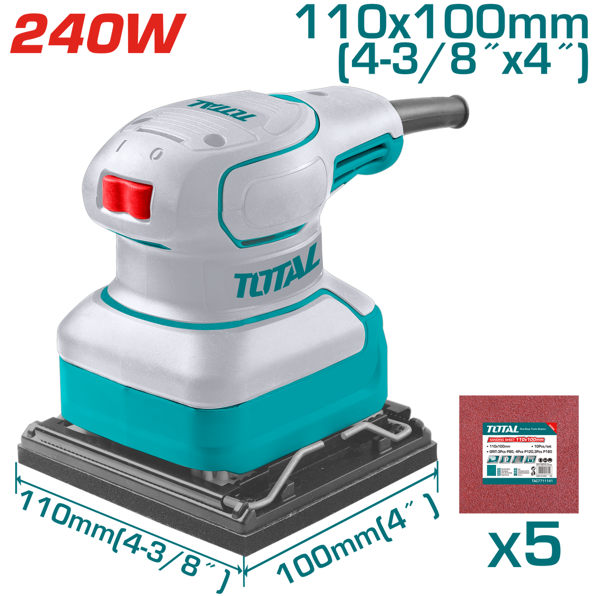 Masina de slefuit TOTAL 240W, 110x100 mm, 14000 rpm, compacta, cu hartie abraziva, 6, atomico.ro