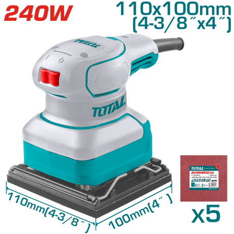 Masina de Slefuit, Masina de slefuit TOTAL 240W, 110x100 mm, 14000 rpm, compacta, cu hartie abraziva, 6, atomico.ro