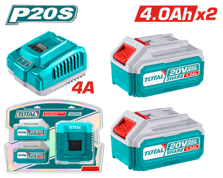 Scule si utilaje constructii, Kit TOTAL 2 baterii si incarcator 20V 4.0Ah, 2, atomico.ro