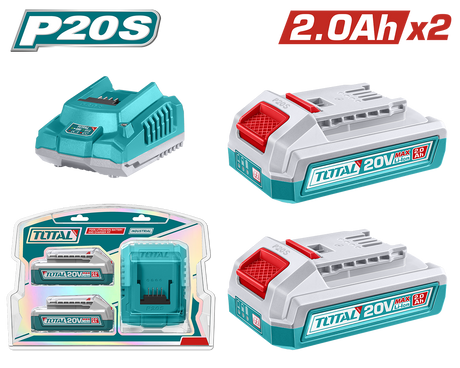 Oferta Zilei, Kit TOTAL 20V – 2 baterii Li-Ion 2.0Ah + incarcator rapid P20S, 2, atomico.ro