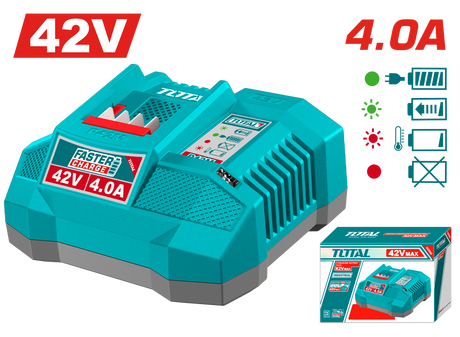 Scule TOTAL, Incarcator baterie TOTAL 42V, 4A, incarcare rapida, compatibil acumulatori 42V, atomico.ro