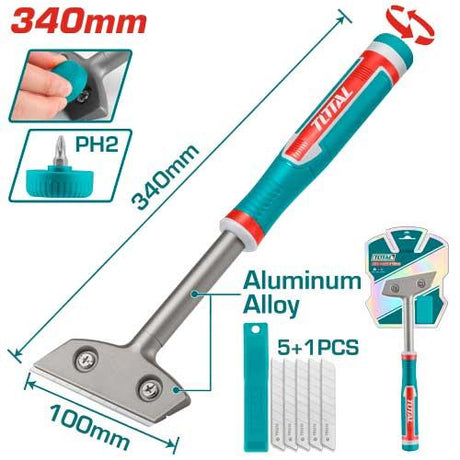 Spacluri, Spaclu pentru razuit TOTAL 18x100 mm, 340 mm, 6 lame SK5, atomico.ro