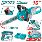 Drujba electrica TOTAL 40V (2x20V), lama 40 cm, motor fara perii, lubrifiere automata, fara acumulator