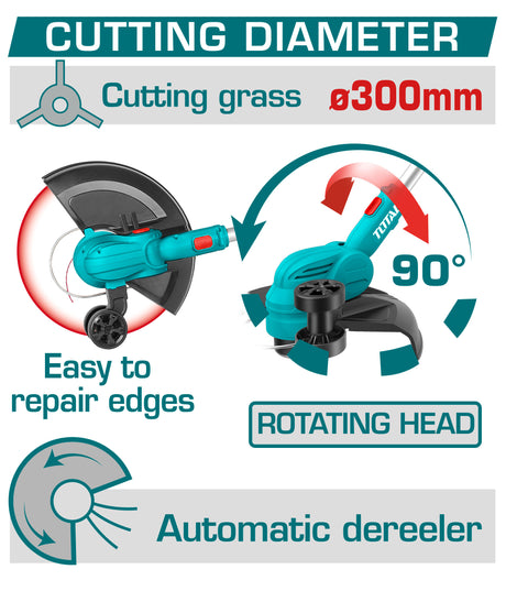 Motocoase si Masini de tuns iarba, Trimmer gazon TOTAL 20V, 300 mm, 8200 rpm, fir 1.6 mm, fara acumulator si incarcator, 13, atomico.ro
