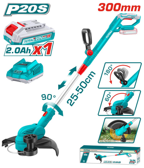 Motocoase si Masini de tuns iarba, Trimmer gazon TOTAL 20V, 300 mm, 8200 rpm, fir 1.6 mm, fara acumulator si incarcator, 12, atomico.ro