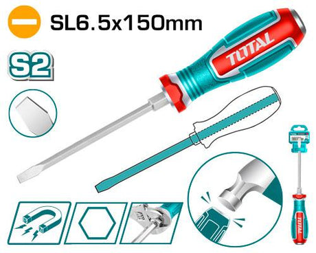 Scule si utilaje constructii, Surubelnita dreapta impact TOTAL SL6.5 x 150 mm, S2, tija hex, 2, atomico.ro