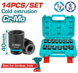 Set tubulare impact TOTAL 1/2", 14 piese, 10–27 mm, Cr-Mo