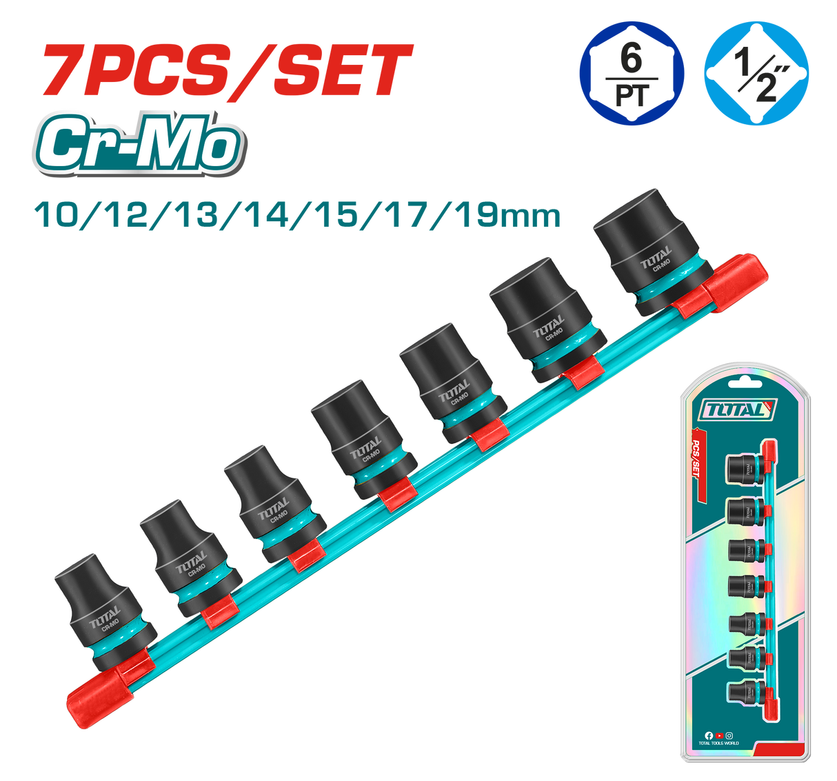 Set tubulare de impact adanci TOTAL 1/2”, Cr-Mo, 7 piese, 2, atomico.ro