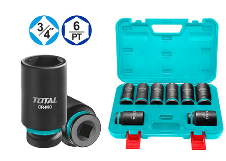 Scule si unelte de mana, Set tubulare impact adanci TOTAL 3/4", 8 piese, 26–38 mm, Cr-Mo, 90 mm, 1, atomico.ro