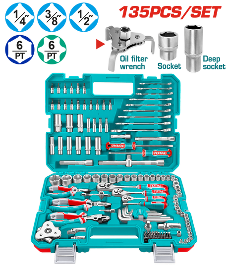 Chei auto - mecanica, Trusa scule TOTAL 135 piese, set chei, clichet, biti, clesti si accesorii, cutie organizata, 2, atomico.ro