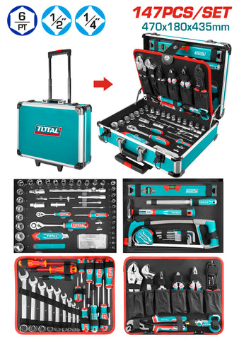 Set scule TOTAL 147 piese profesional, trusa cu chei, clichet