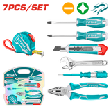 Set unelte TOTAL 7 piese, cleste, surubelnite, ruleta 3 m, cheie reglabila