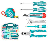 Set unelte TOTAL 7 piese, cleste, surubelnite, ruleta 3 m, cheie reglabila
