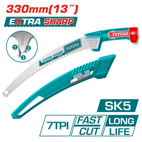 Scule si unelte de mana, Fierastrau pentru taiere crengi TOTAL 330 mm, 13", lama SK5, 7 TPI, dinti triplu ascutiti, maner extensibil, atomico.ro