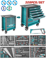 Carucior de scule TOTAL Industrial 328 piese – 7 sertare, complet echipat cu tavi EVA