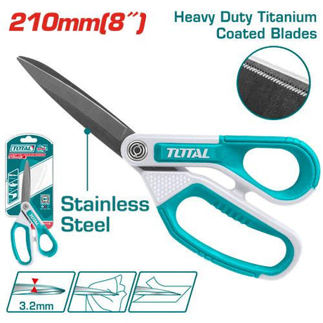 Scule si unelte de gradina TOTAL, Foarfeca TOTAL 210 mm, lama lunga titan, maner cauciuc, pentru textile si carton, 5, atomico.ro