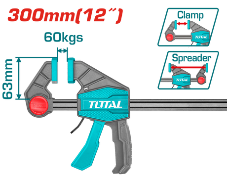 Menghine si cleme de fixare, Clema tip F TOTAL 63x300 mm, forta strangere 60 kg, rigla otel, 6, atomico.ro