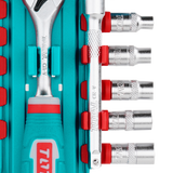 Set tubulare TOTAL 1/4", 12 piese, clichet 72T, extensie 100 mm, Cr-V