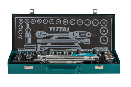 Antrenoare si tubulare, Trusa de chei tubulare TOTAL Industrial- 1/2 cu antrenor - 24 piese, 2, atomico.ro