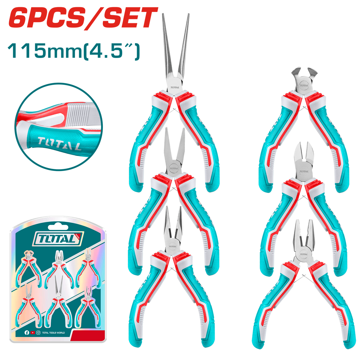 Set mini clesti TOTAL 6 piese, 4.5", maner ergonomic, 6, atomico.ro