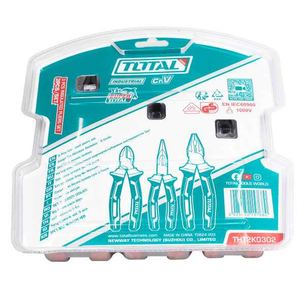 Set clesti izolati TOTAL electrician 3 piese, Cr-V, 1000V, patent, varf lung si taietor, 2, atomico.ro