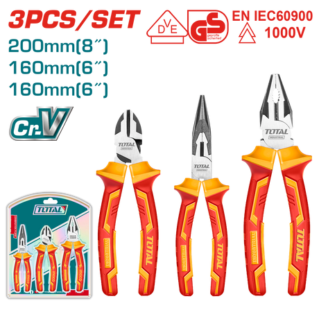 Clesti auto - mecanica, Set clesti izolati TOTAL electrician 3 piese, Cr-V, 1000V, patent, varf lung si taietor, 6, atomico.ro