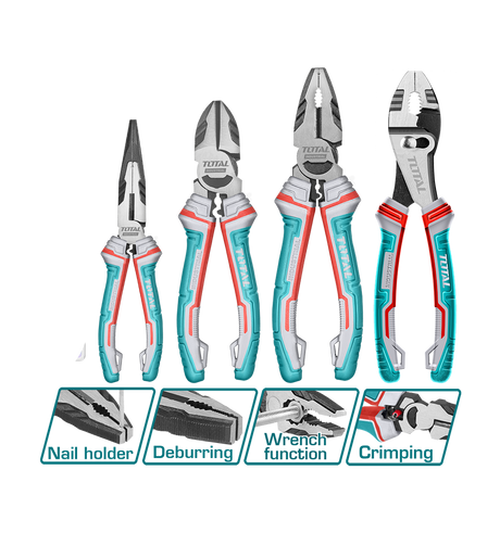 Clesti constructii, Set 4 Clesti TOTAL Cr-V – Cleste Combinat 8”, Taietor 7”, Varf Lung 6”, Articulatie Glisanta 8”, atomico.ro