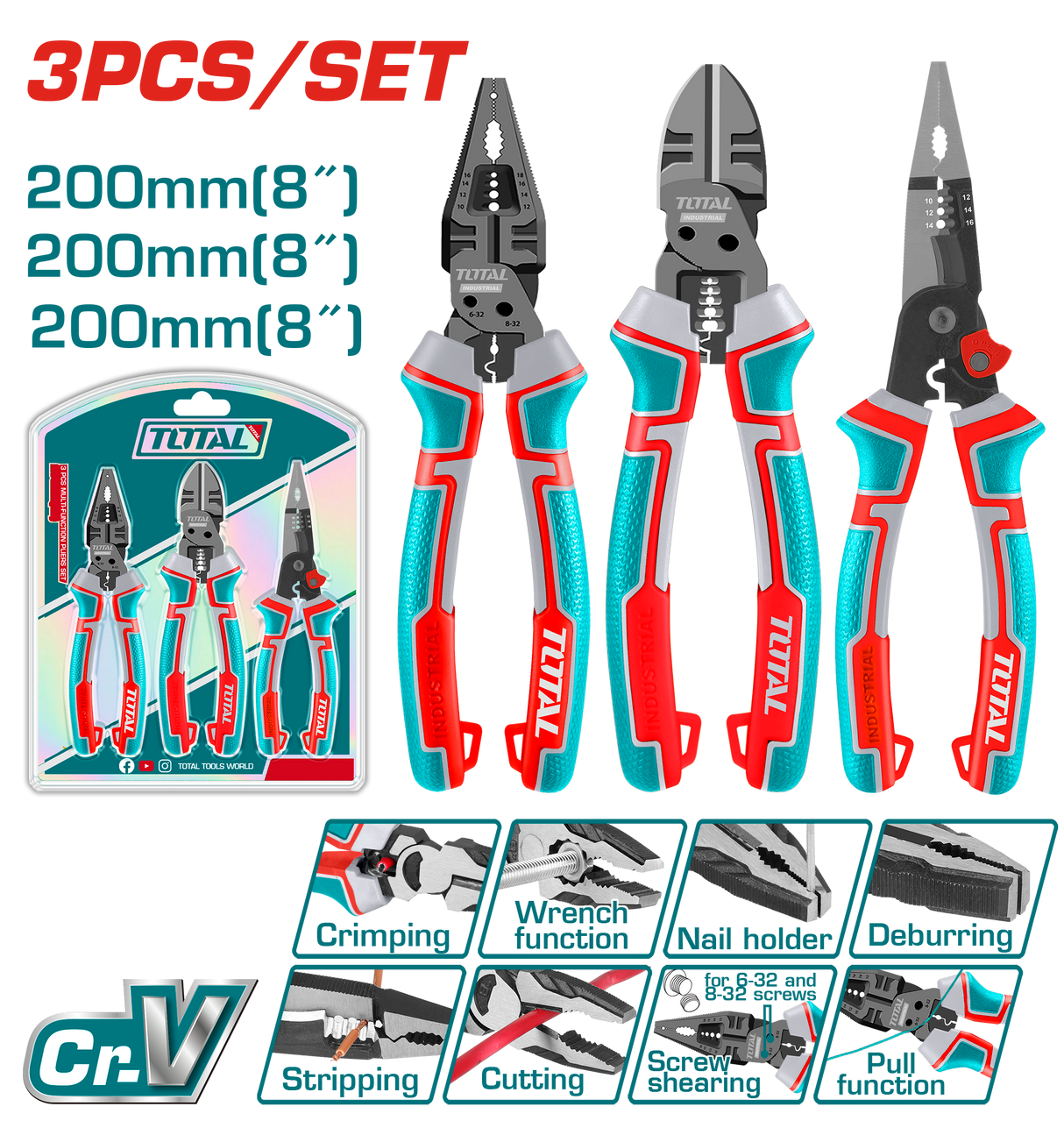 Set 3 clesti multifunctionali TOTAL Cr-V – universal, varf lung si taiere, 2, atomico.ro