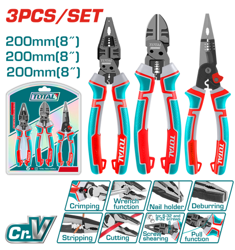 Clesti auto - mecanica, Set 3 clesti multifunctionali TOTAL Cr-V – universal, varf lung si taiere, 2, atomico.ro