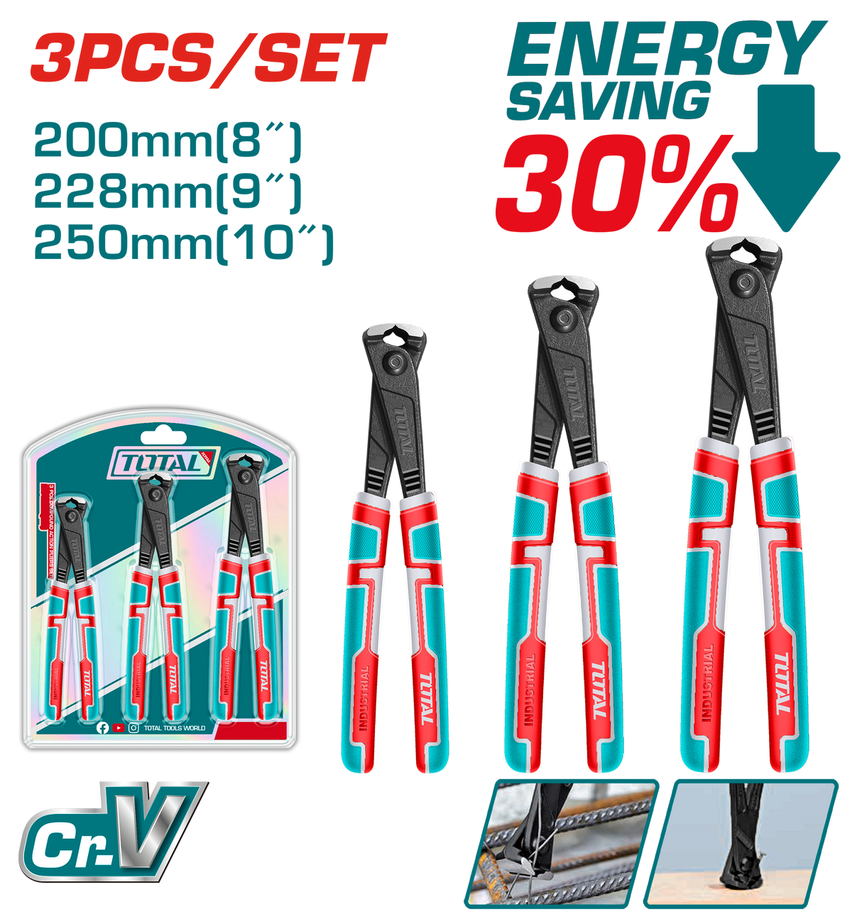 Set 3 clesti TOTAL pentru legat sarma, otel Cr-V, 2, atomico.ro