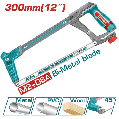 Scule si unelte de mana, Fierastrau cu cadru metalic TOTAL 300mm (12") – lama bimetalica 24TPI, unghi reglabil 45°/90°, 2, atomico.ro