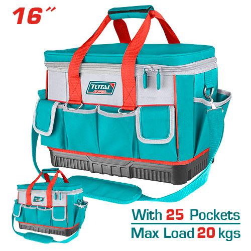 Geanta scule TOTAL 16", 25 buzunare, poliester 600D/1680D, baza rigida, curea umar, 6, atomico.ro