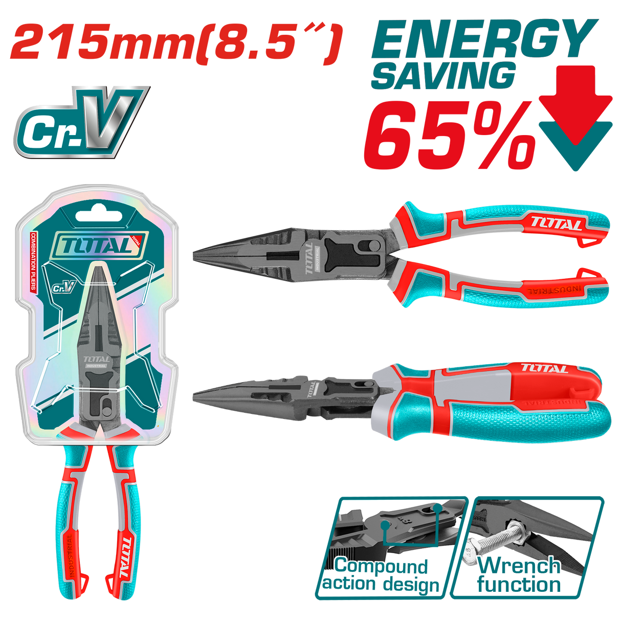 Cleste varf ascutit TOTAL 8.5"/215 mm, Cr-V, teflon, maner TPR, multifunctional, 6, atomico.ro