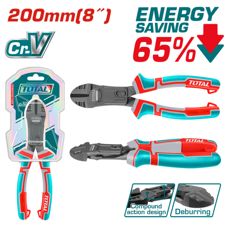 Scule si unelte de mana, Cleste taietor multifunctional TOTAL 8"/200 mm, Cr-V, teflon, maner TPR, 6, atomico.ro