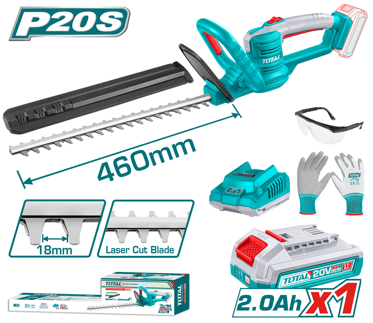 Trimmer pentru tuns gard viu TOTAL 20V Li-Ion, cu acumulator si incarcator inclus, 2, atomico.ro