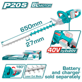 Trimmer pentru tuns gard viu TOTAL 40V, lama 650 mm, motor brushless, fara acumulator si incarcator