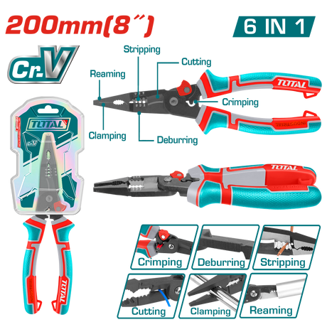 Clesti auto - mecanica, Cleste varf ascutit multifunctional TOTAL 6-in-1, 8"/200 mm, Cr-V, maner TPR, 6, atomico.ro