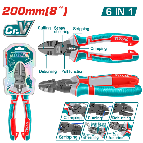 Clesti auto - mecanica, Cleste multifunctional TOTAL Industrial 6 in 1 industrial, 8 inch, Cr-V, teflon, 2, atomico.ro