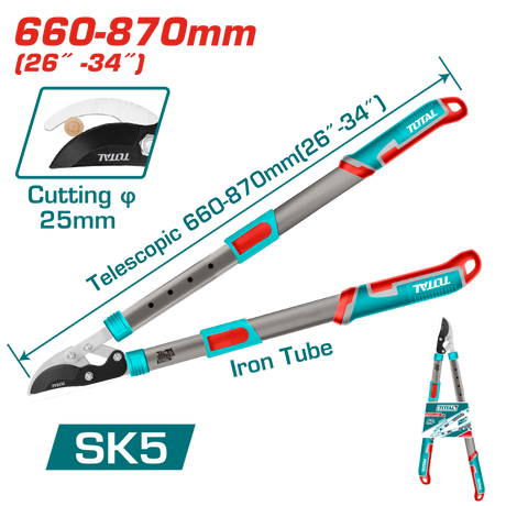 Scule si unelte de gradina TOTAL, Foarfeca telescopica TOTAL pentru crengi 660–870 mm, lama SK5 teflon, taiere 25 mm, 4, atomico.ro