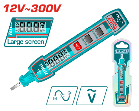 Scule TOTAL, Tester tensiune TOTAL AC 12–300V, detector digital LCD, alarma sonora si luminoasa, 3, atomico.ro