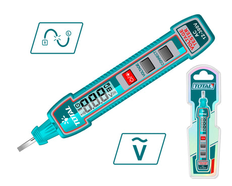 Scule TOTAL, Tester tensiune TOTAL AC 12–300V, detector digital LCD, alarma sonora si luminoasa, 4, atomico.ro