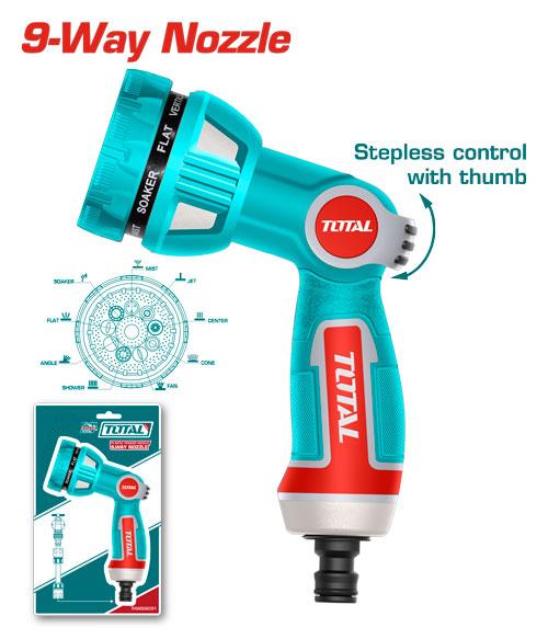 Pistol de stropit TOTAL 9 functii, metal, adaptor 3/4", reglaj debit, 2, atomico.ro