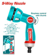 Pistol de stropit TOTAL 9 functii, metal, adaptor 3/4", reglaj debit