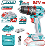 Masina de gaurit cu percutie si acumulator TOTAL 20V – 2.0Ah Li-Ion (2 acumulatori + 1 incarcator)