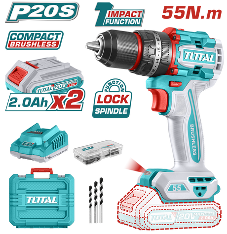Total, Masina de gaurit cu percutie si acumulator TOTAL 20V – 2.0Ah Li-Ion (2 acumulatori + 1 incarcator), 2, atomico.ro