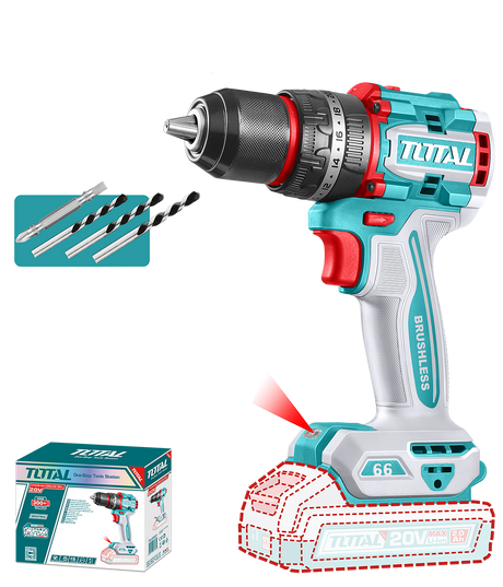 Scule si utilaje constructii, Masina de gaurit cu percutie TOTAL 20V, 66 Nm, motor fara perii (nu include acumulator si incarcator)), 1, atomico.ro