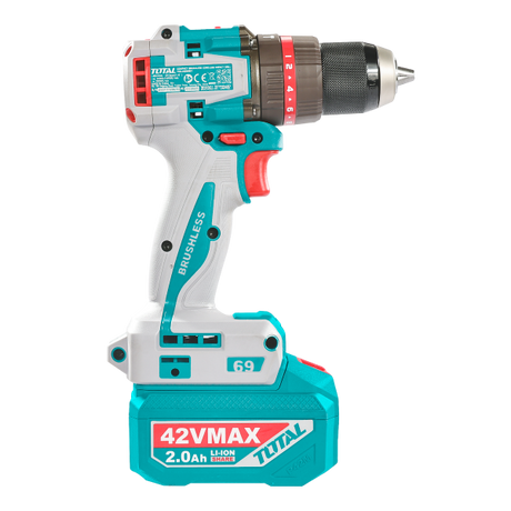 Scule TOTAL, Masina de gaurit cu percutie TOTAL 42V, brushless, 69 Nm, mandrina metalica 13 mm, cu 47 accesorii, 2 acumulatori 2.0Ah si incarcator, 5, atomico.ro
