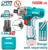 Masina de insurubat cu impact TOTAL, acumulator 12V-1.5Ah Li-Ion, HEX 1/4" (include 2 acumulatori)