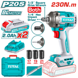 Masina de insurubat cu impact TOTAL cu acumulator 20V, motor fara perii (include 2 acumulatori, 1 incarcator)