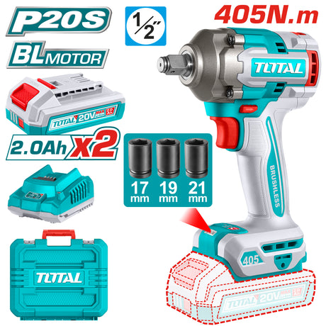 Scule TOTAL, Masina de insurubat cu impact TOTAL 20V Li-Ion, 1/2", motor fara perii, 405 Nm (INCLUDE 2 ACUMULATORI,1 INCARCATOR), 2, atomico.ro